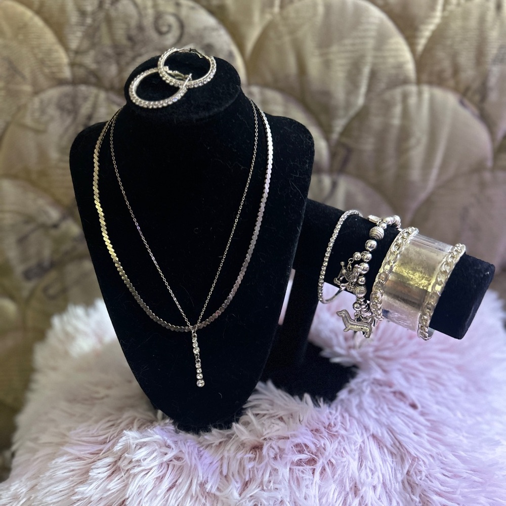 Silver Necklaces, Earrings, Bracelets/Cuff Set :)